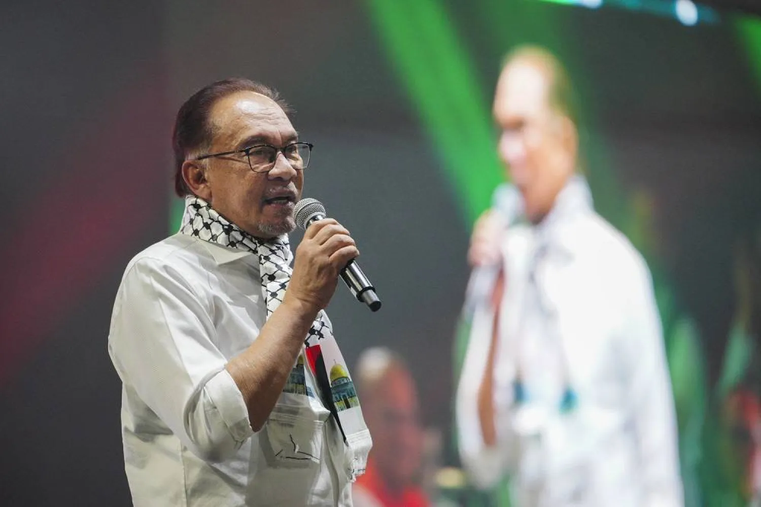 Malaysian Prime Minister Anwar Ibrahim speaks during a rally to show support for Palestinian people in Kuala Lumpur, Malaysia, Tuesday, Oct. 24, 2023. (AP)