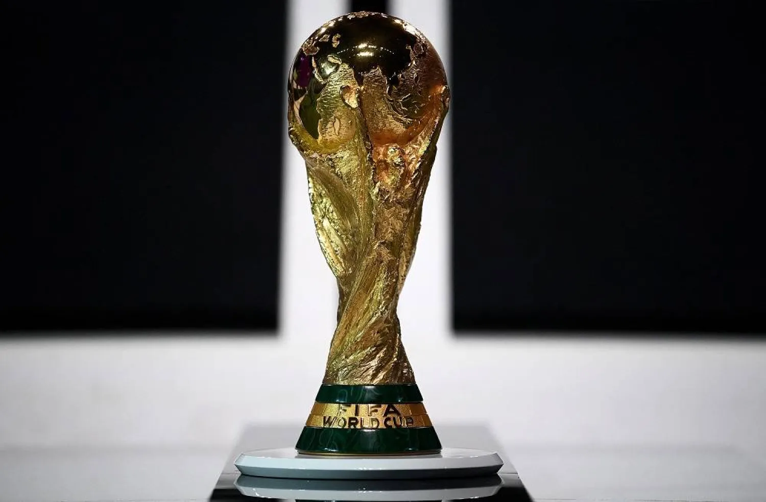 A picture taken on March 31, 2022 shows the World Cup Trophy during the FIFA Congress in the Qatari capital Doha. (AFP)