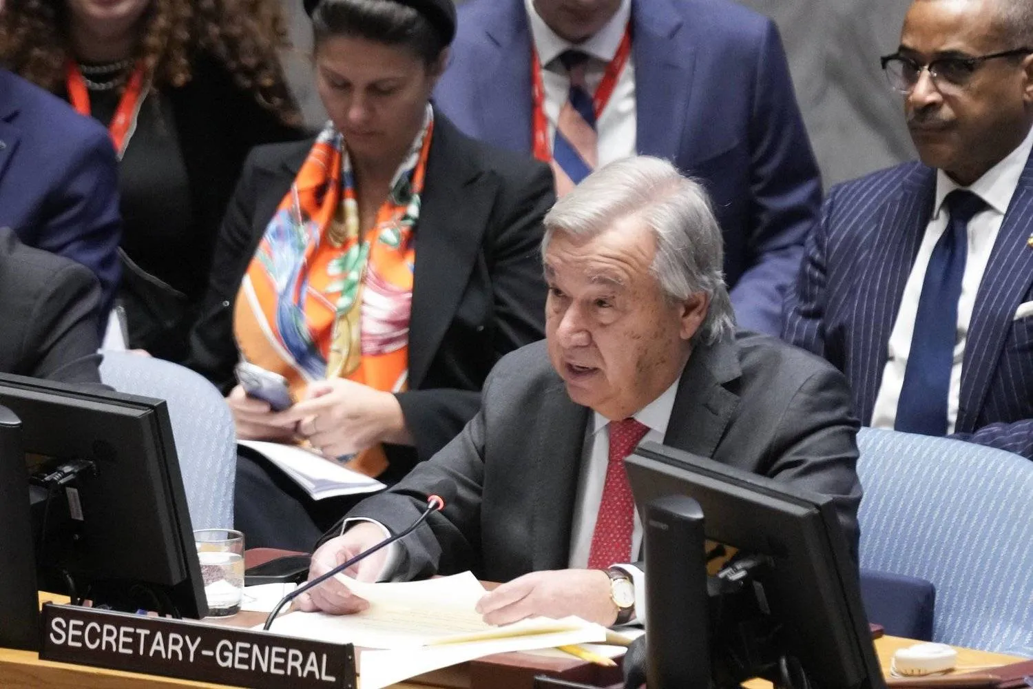 The UN Sec-Gen Antonio Guterres during the Security Council meeting (AP)
