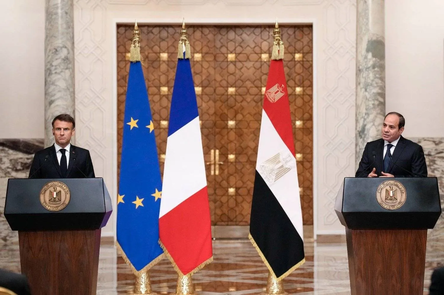 Sisi during a press conference with Macron in Cairo. (Egyptian presidency) 