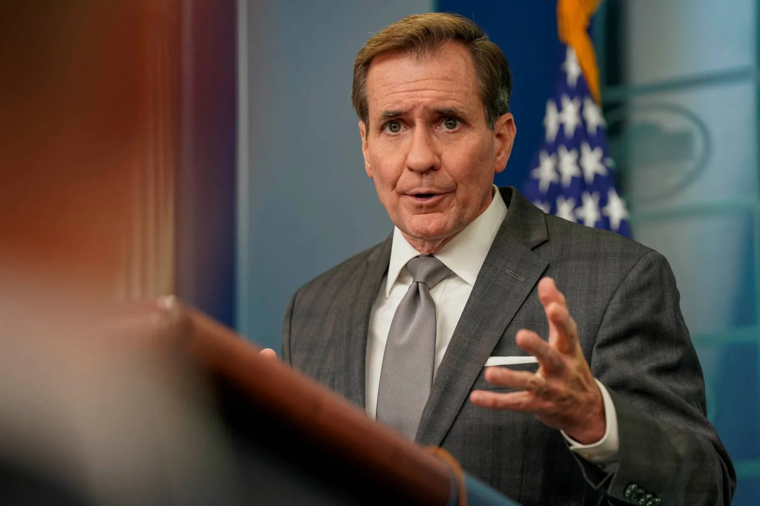 كيربي يتحدث خلال مؤتمر صحافي في واشنطن اليوم (رويترز)