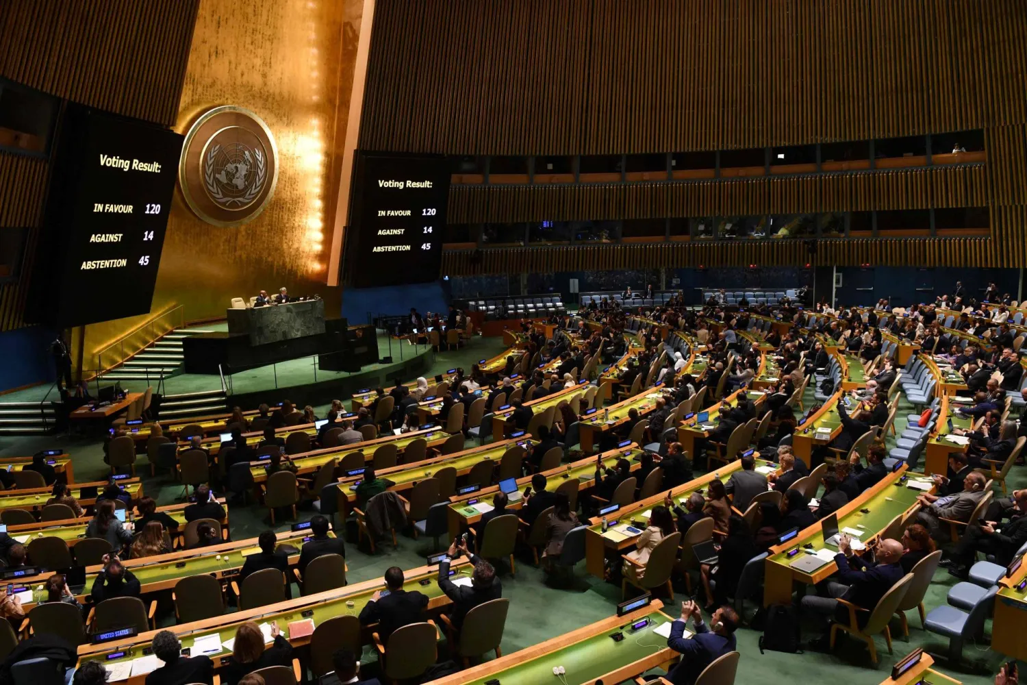 The UN General Assembly votes for an "immediate humanitarian truce" in Gaza. (Photo by Andrea RENAULT / AFP)