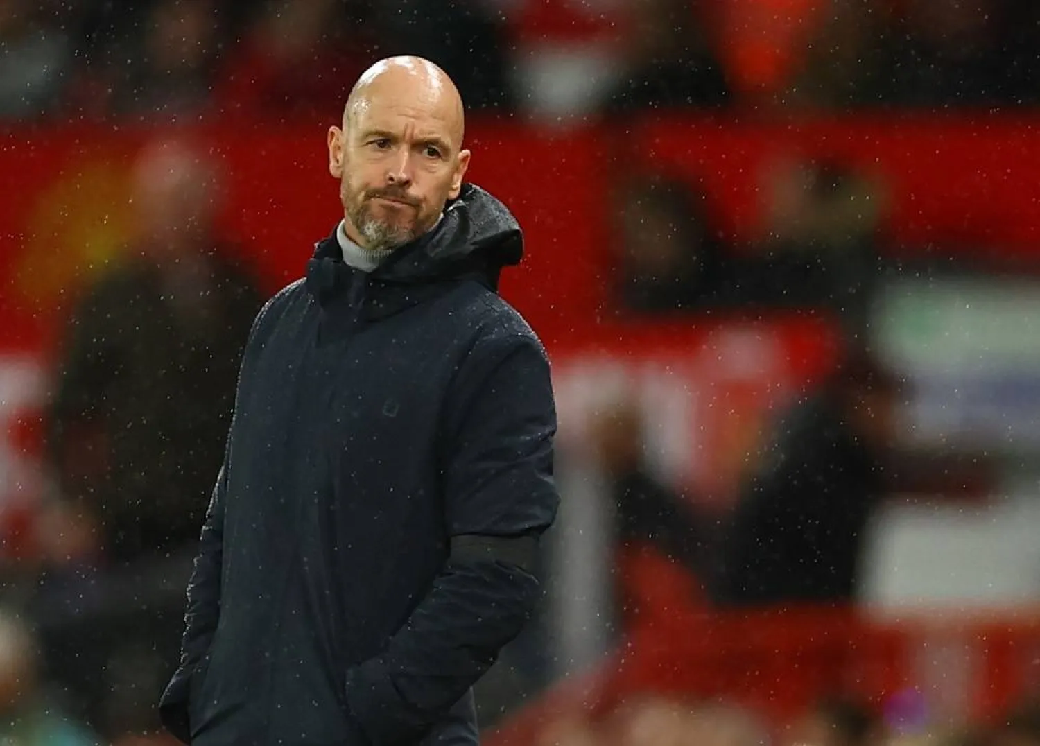 Football - Premier League - Manchester United v Manchester City - Old Trafford, Manchester, Britain - October 29, 2023 Manchester United manager Erik ten Hag reacts. (Reuters)