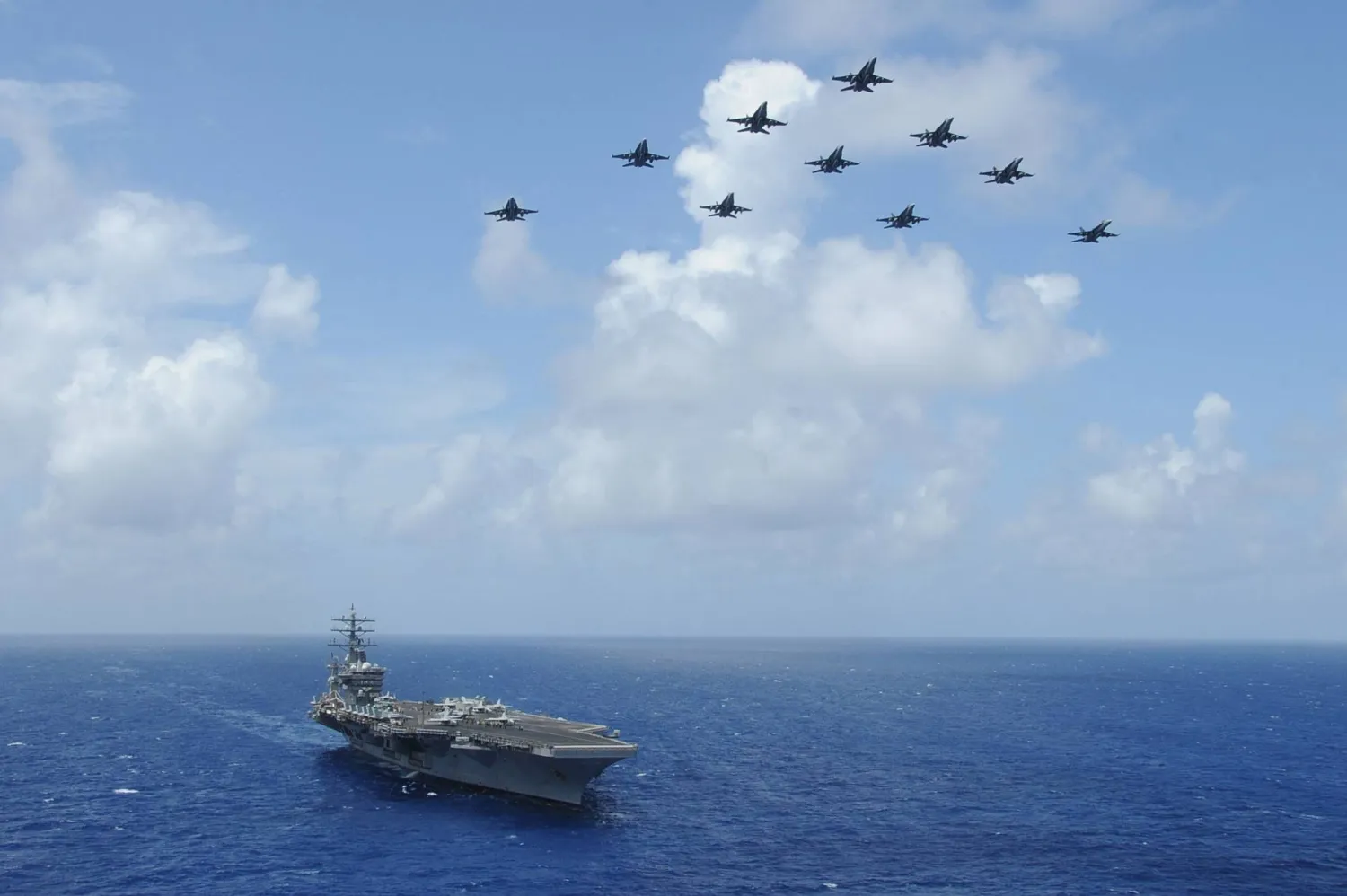 Fighter jets fly over the aircraft carrier USS Dwight Eisenhower. (AFP) 