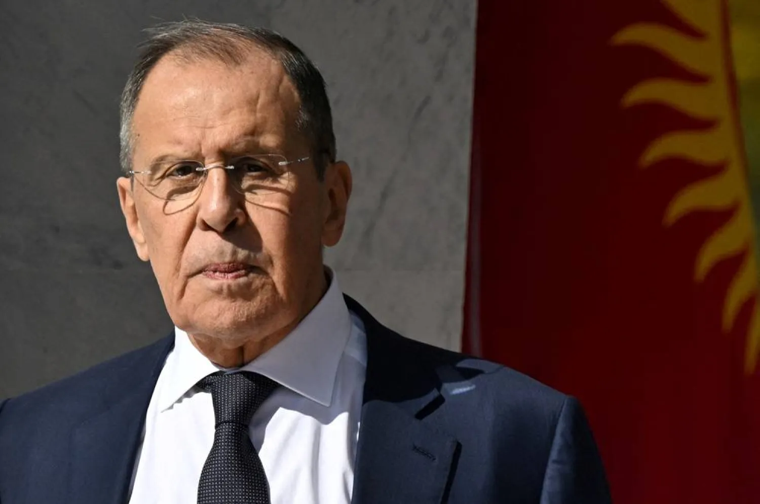 Russia's Foreign Minister Sergei Lavrov waits before a meeting of Russia's President Vladimir Putin and Kyrgyzstan's President Sadyr Japarov in Bishkek, Kyrgyzstan October 12, 2023. (Sputnik/Pavel Bednyakov/Kremlin via Reuters)