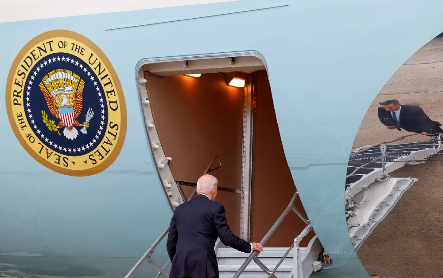 US President Joe Biden boards Air Force One as he departs Joint Base Andrews for a high-stakes visit to Israel, in Maryland, US, October 17, 2023. (Reuters) 