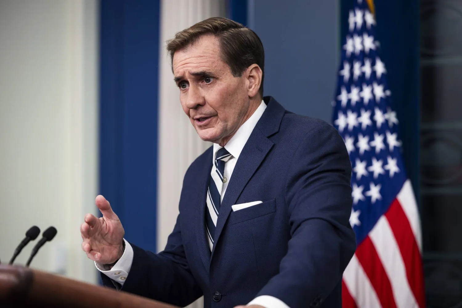 جون كيربي المتحدث باسم البيت الأبيض 7 أكتوبر 2023 (إ.ب.أ)