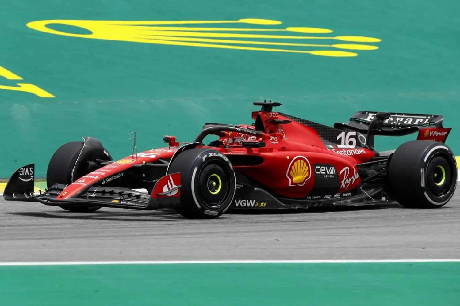  Ferrari driver Charles Leclerc of Monaco attends a free practice for the Brazilian Formula One Grand Prix at the Interlagos race track in Sao Paulo, Brazil, Friday, Nov. 3, 2023. (AP)