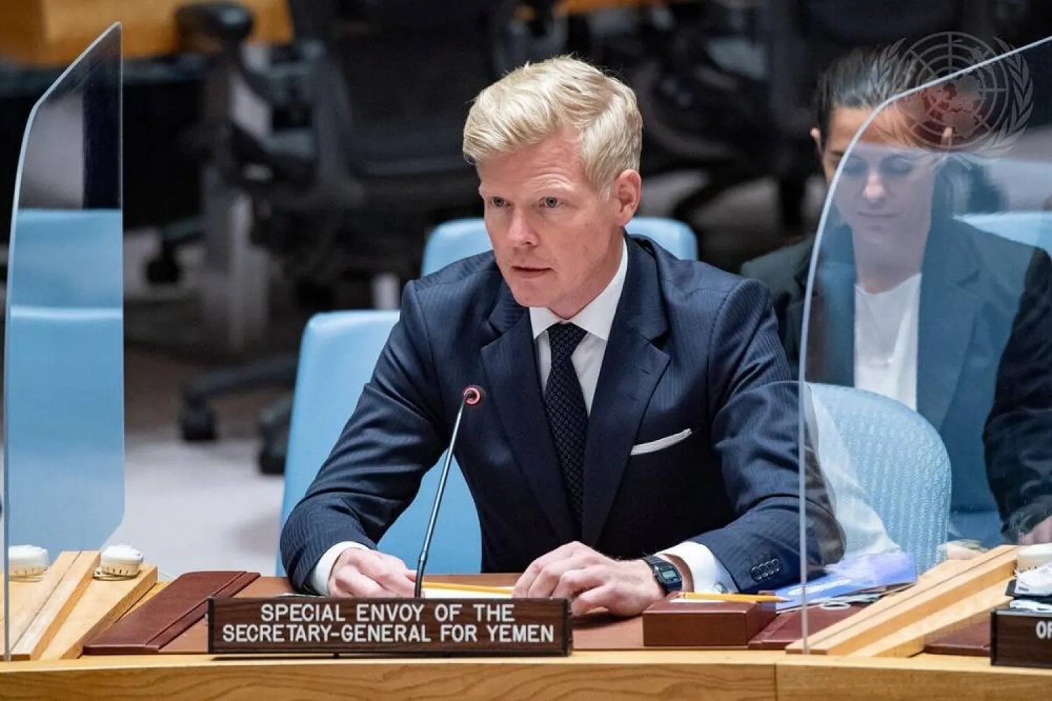 14 June 2022, US, New York: Hans Grundberg, UN envoy, speaks at a meeting of the UN Security Council on the situation in Yemen. (UN Photo/dpa) 