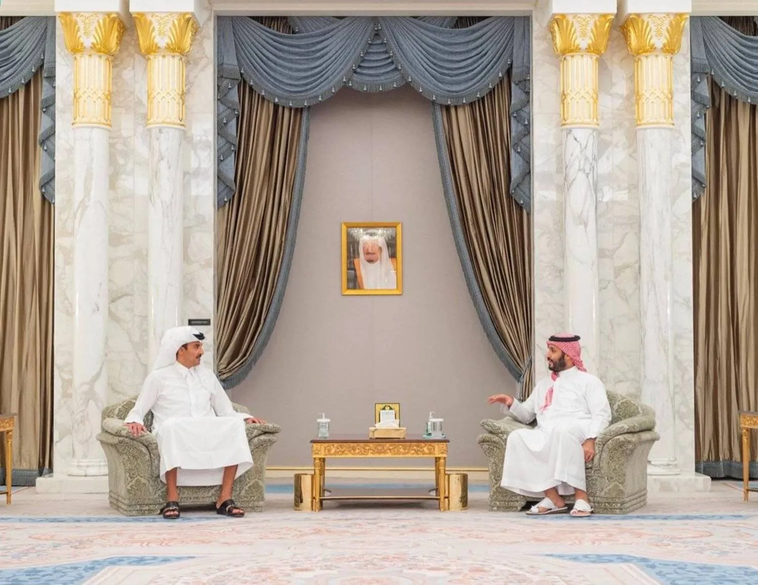 Saudi Crown Prince Mohammed bin Salman during his meeting with Emir of Qatar Sheikh Tamim bin Hamad Al Thani