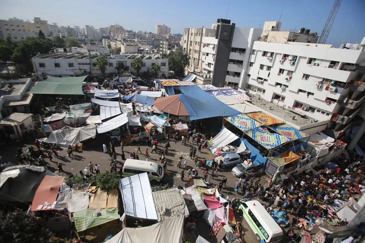 An aerial view shows the compound of al-Shifa hospital in Gaza City on November 7, 2023, amid the ongoing battles between Israel and the Palestinian group Hamas. (AFP)