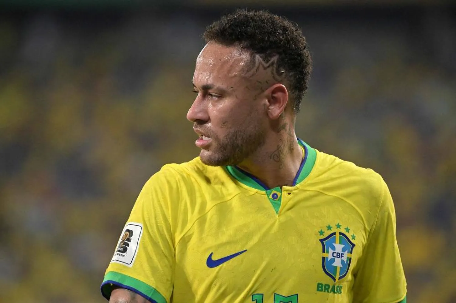 Brazil's forward Neymar gestures during the 2026 FIFA World Cup South American qualification football match between Brazil and Venezuela at the Arena Pantanal stadium in Cuiaba, Mato Grosso State, Brazil, on October 12, 2023. (AFP)