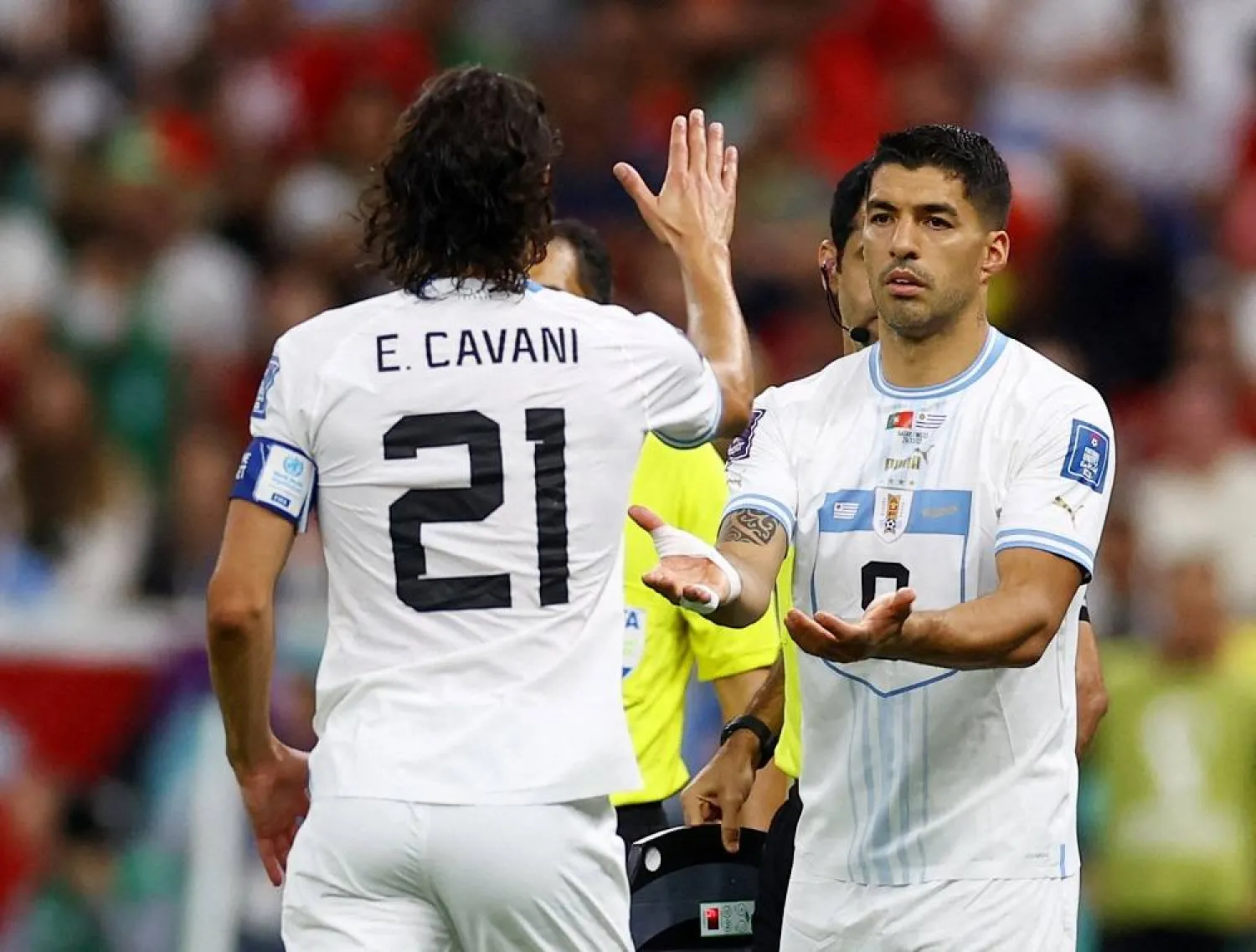 Football - FIFA World Cup Qatar 2022 - Group H - Portugal v Uruguay - Lusail Stadium, Lusail, Qatar - November 28, 2022 Uruguay's Luis Suarez comes on as a substitute to replace Edinson Cavani. (Reuters)