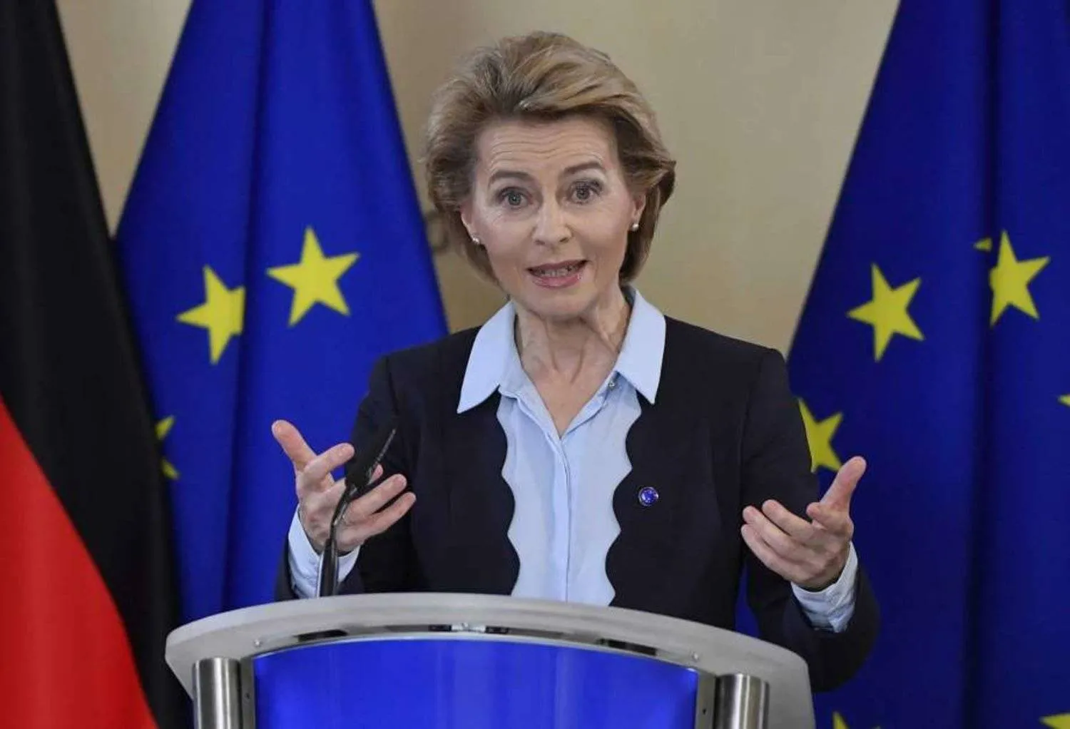 In this Thursday, July 2, 2020 file photo, President of the European Commission Ursula von der Leyen addresses a press conference at EU Headquarters in Brussels. - AP