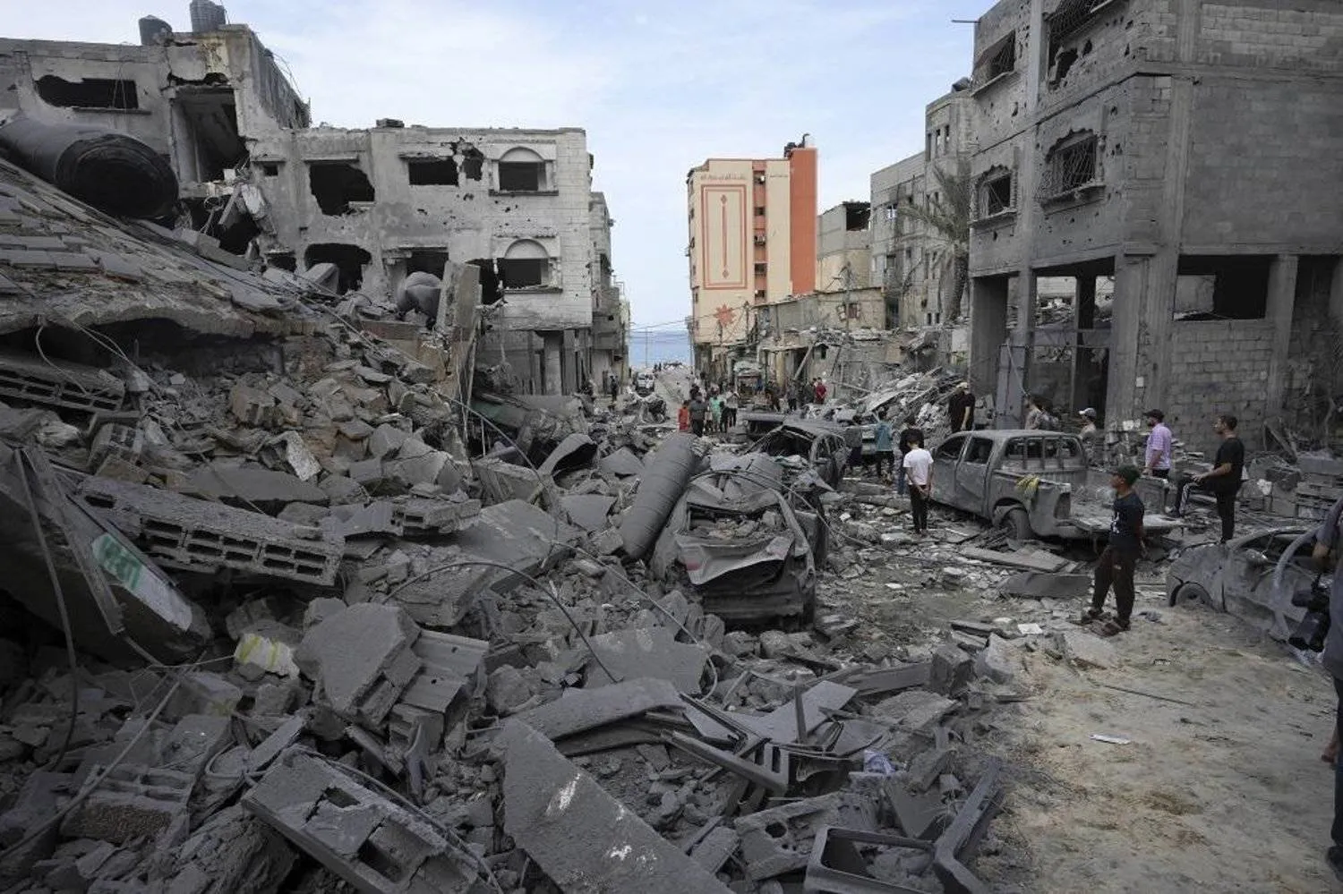 Palestinians inspect the rubble of the Sousi Mosque destroyed after it was hit by an Israeli airstrike at Shati refugee camp in Gaza City, early Monday, Oct. 9, 2023. (AP)
