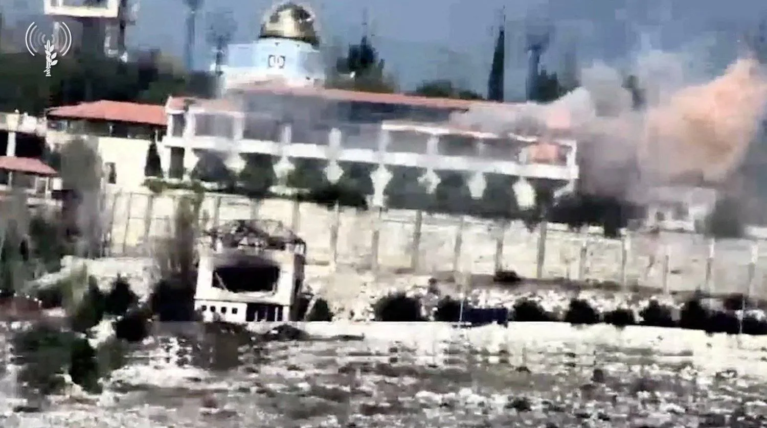 Snapshot from a video of a site targeted by Israel, reportedly belonging to Hezbollah (Reuters)