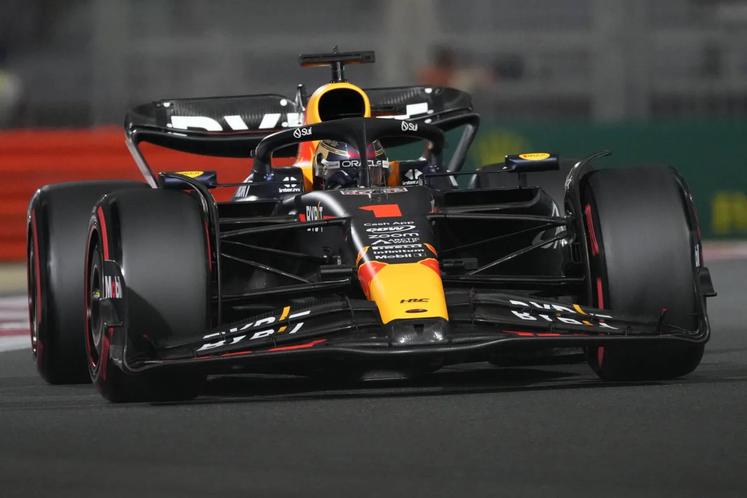 Red Bull driver Max Verstappen of the Netherlands steers his car during qualifying session ahead of the Abu Dhabi Formula One Grand Prix at the Yas Marina Circuit, Abu Dhabi, UAE, Saturday, Nov. 25, 2023. (AP Photo/Kamran Jebreili)