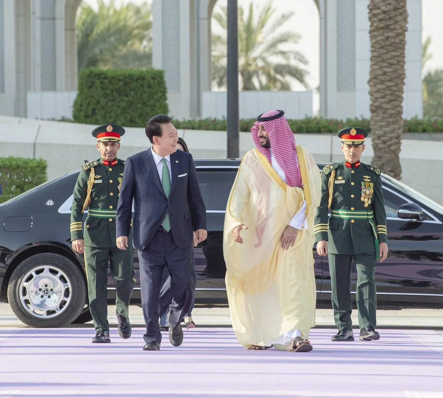 Saudi Crown Prince Mohammed bin Salman welcomes South Korean President Yoon Suk Yeol in Riyadh last October. SPA