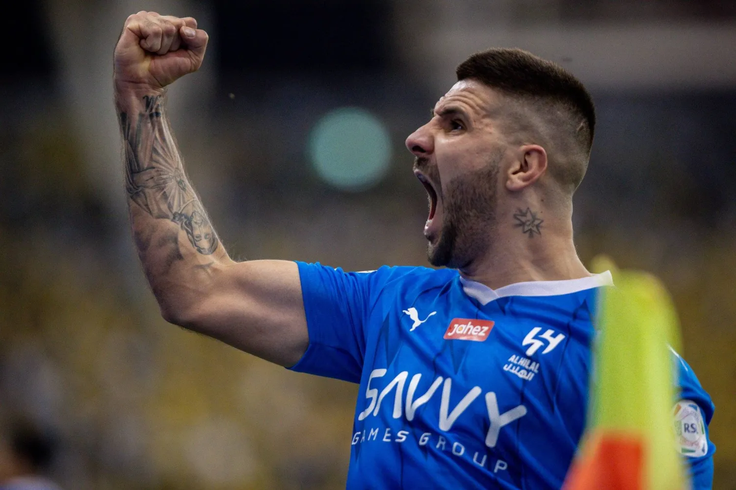 ميتروفيتش يحتفل بهدفه الثاني في مرمى النصر (الدوري السعودي للمحترفين)