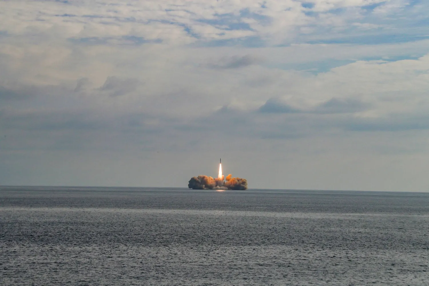 A solid-fuel space rocket is launched during a test flight over the sea near Jeju Island, South Korea, December 4, 2023.   The Defense Ministry/Handout via REUTERS   