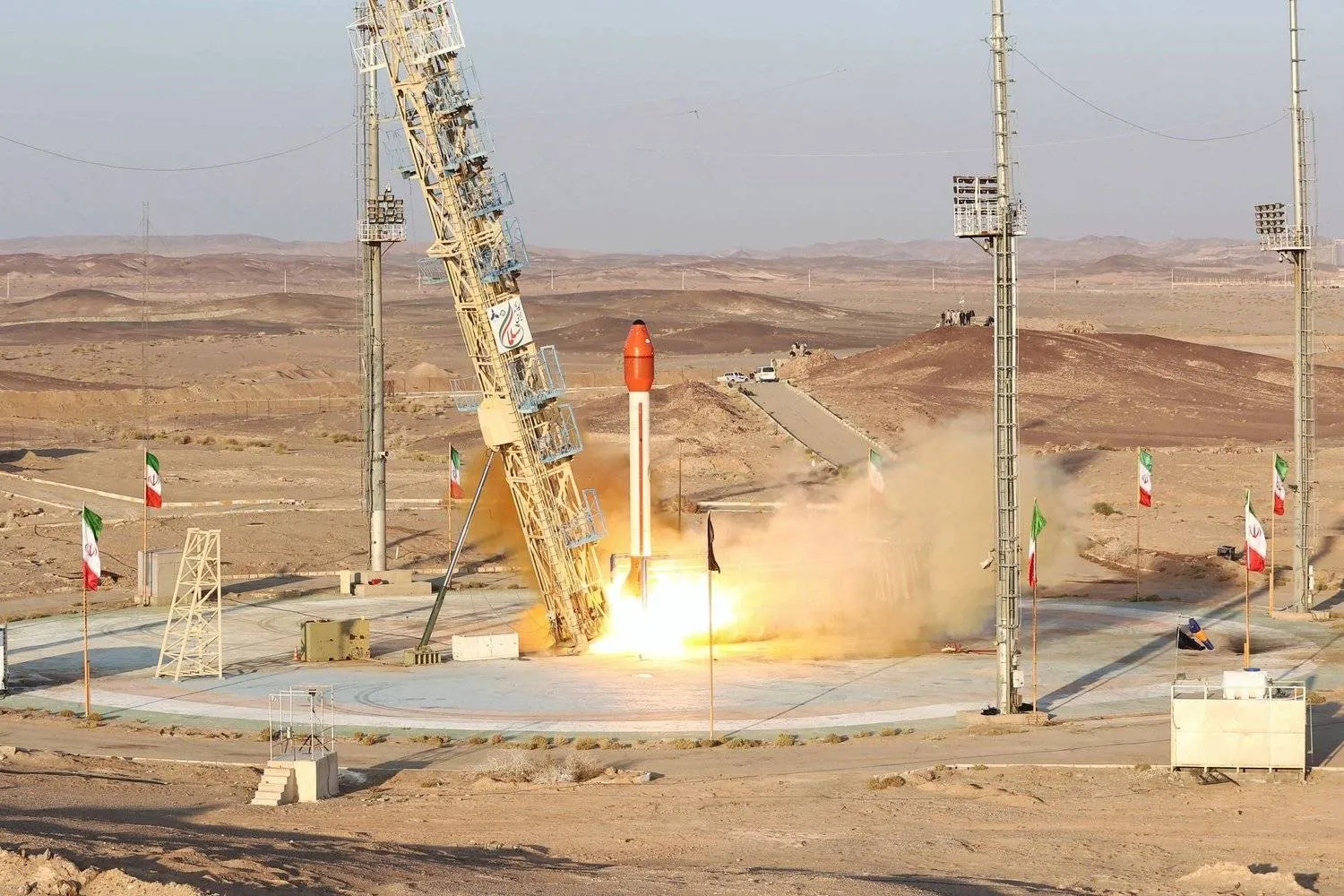 An undated handout photo made available by the Iranian Defense Ministry on 06 December 2023 and described as a rocket being launched carrying a capsule named 'Salman' into an earth orbit from an undisclosed location in Iran. EPA/IRANIAN DEFENCE MINISTRY / HANDOUT