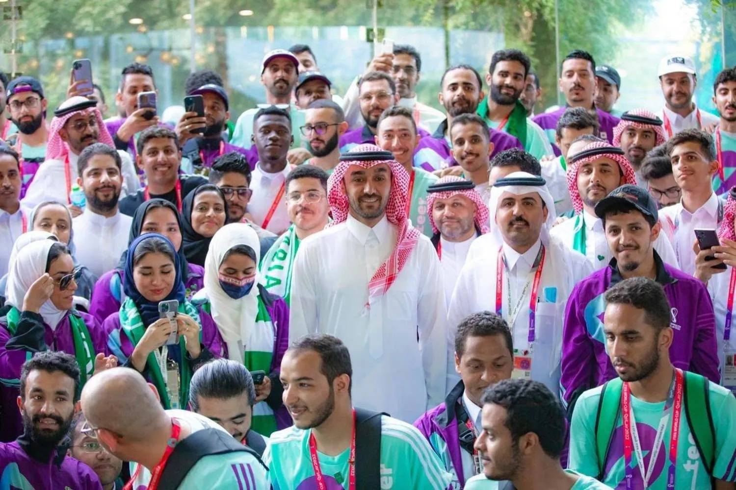 Prince Abdulaziz bin Turki Al Faisal is seen at an event with Saudi athletes. Asharq Al-Awsat