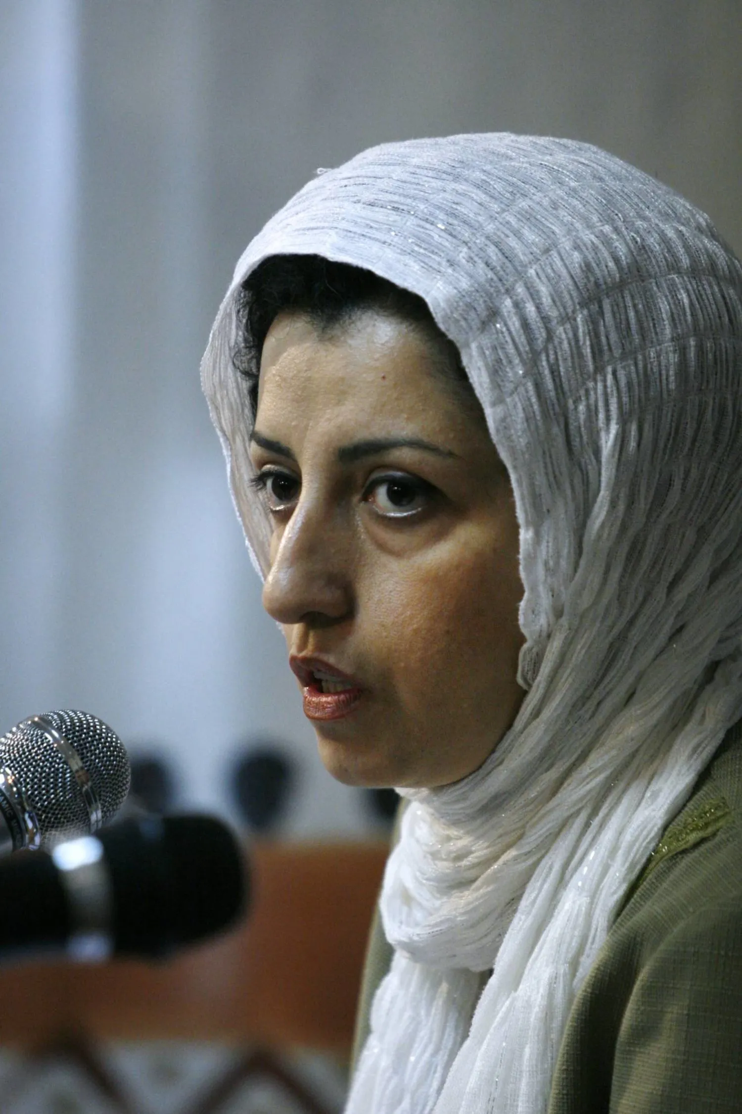 Prominent Iranian human rights activist Narges Mohammadi speaks in a meeting in Tehran, Iran, on July 3, 2008 (AP Photo/Vahid Salemi)

 