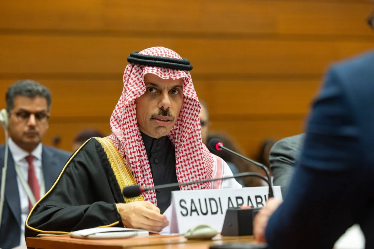 Prince Faisal bin Farhan during his speech at the Human Rights Meeting in Geneva (SPA)
