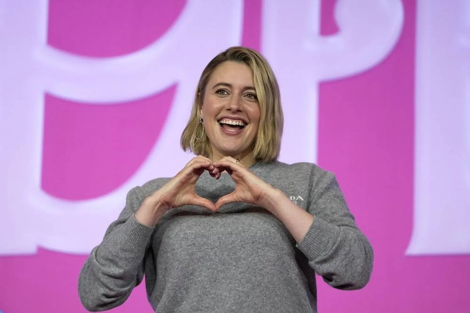 Director Greta Gerwig poses for the media prior to a news conference of the movie "Barbie" in Seoul, South Korea, Monday, July 3, 2023. (AP)