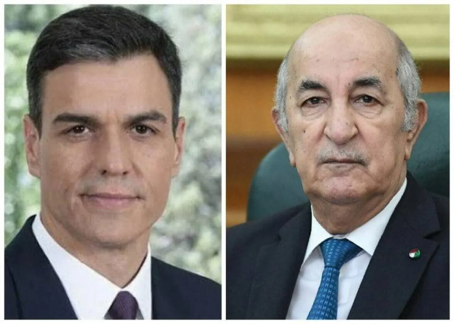 صورة مركبة بين الرئيس الجزائري ورئيس الحكومة الإسبانية نشرتها الرئاسة الجزائرية في مارس 2022 بمناسبة اتصال هاتفي بينهما