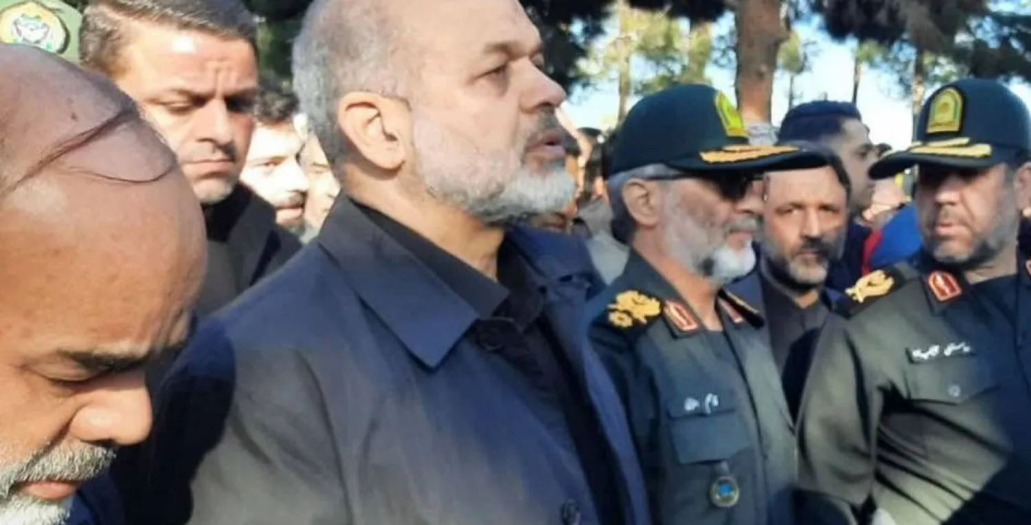 Vahidi leads police chiefs and Revolutionary Guard members at the funeral of those killed in the Rask attack. (IRNA) 