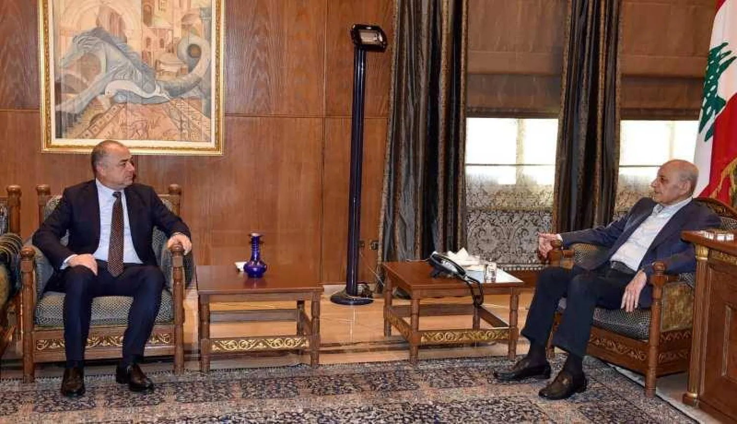 الرئيس نبيه بري مجتمعاً مع نائب رئس البرلمان إلياس بوصعب (الوكالة الوطنية)