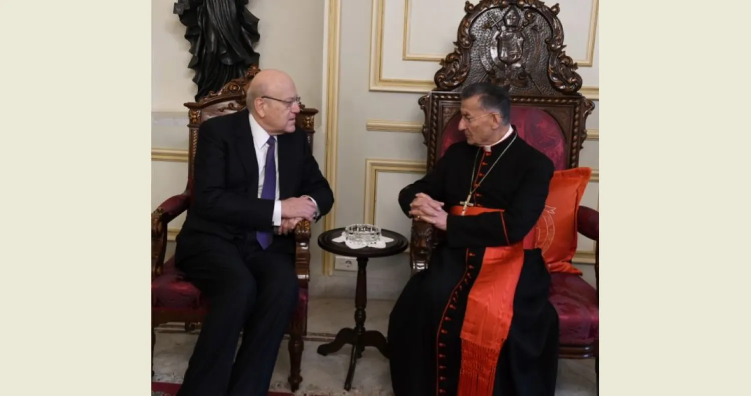 من لقاء البطريرك الراعي والرئيس ميقاتي (الوكالة الوطنية)