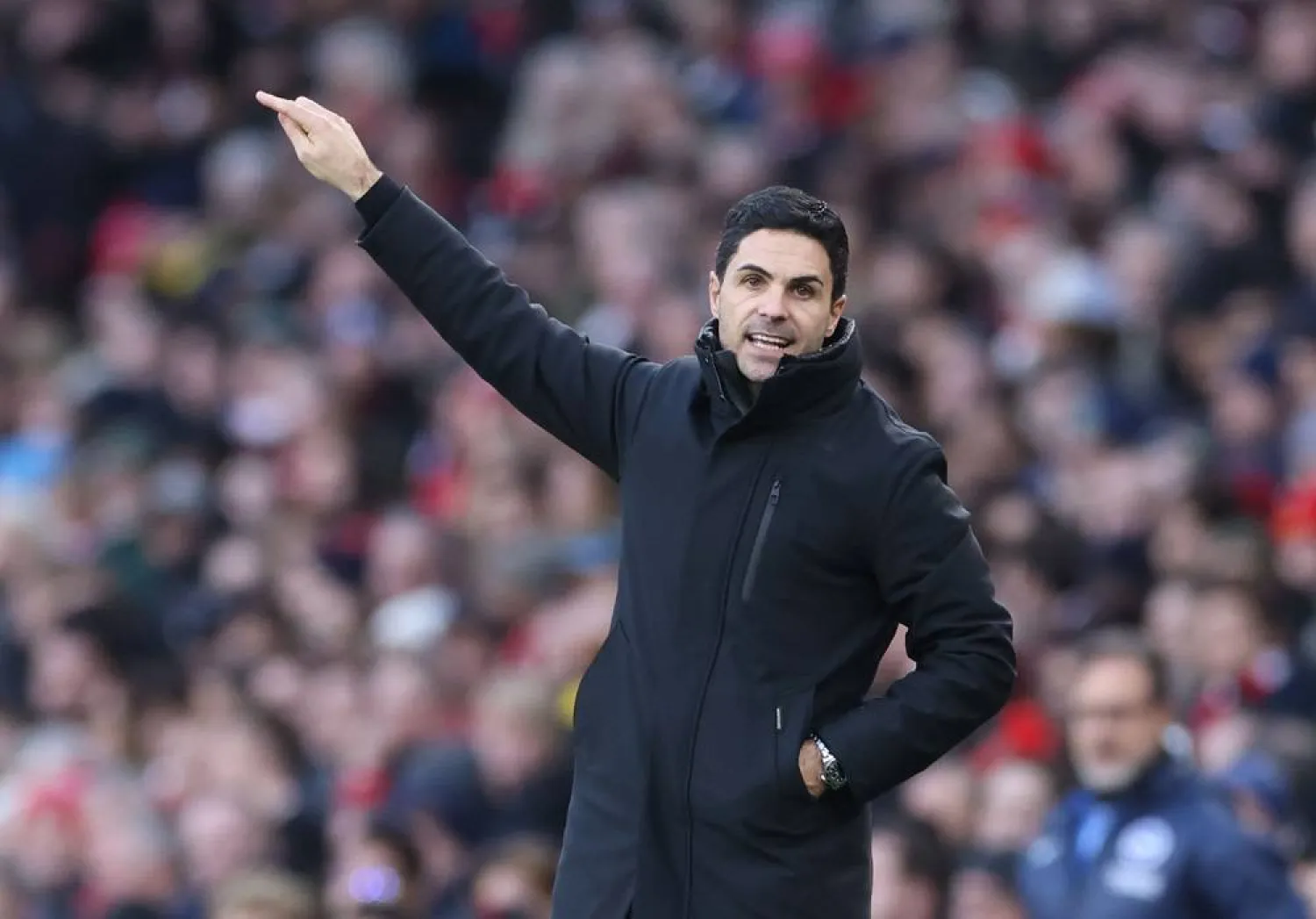 Arsenal manager Mikel Arteta during the English Premier League soccer match between Arsenal FC and Brighton & Hove Albion, in London, Britain, 17 December 2023. (EPA)