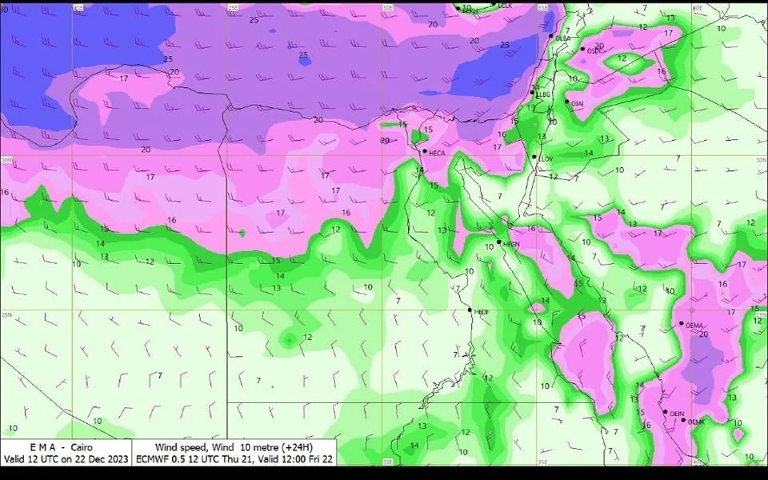 نشاط الرياح من الإحساس ببرودة الطقس في مصر (هيئة الأرصاد الجوية المصرية)