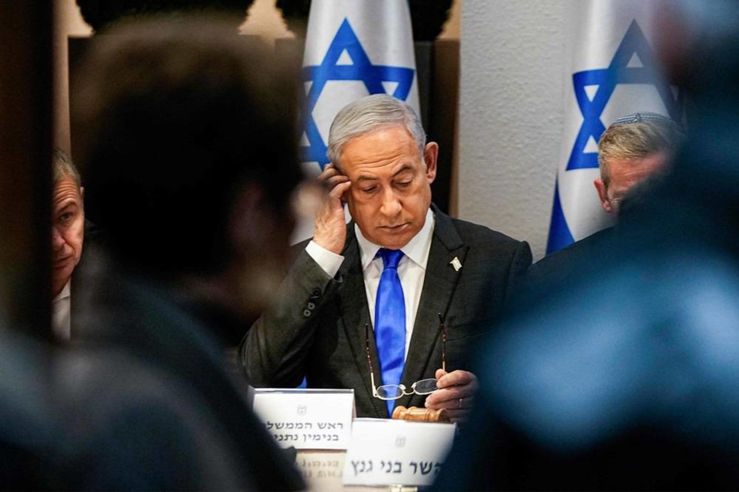  Israel's Prime Minister Benjamin Netanyahu chairs a cabinet meeting at the Kirya military base, which houses the Israeli Ministry of Defense, in Tel Aviv on December 24, 2023. (AFP)