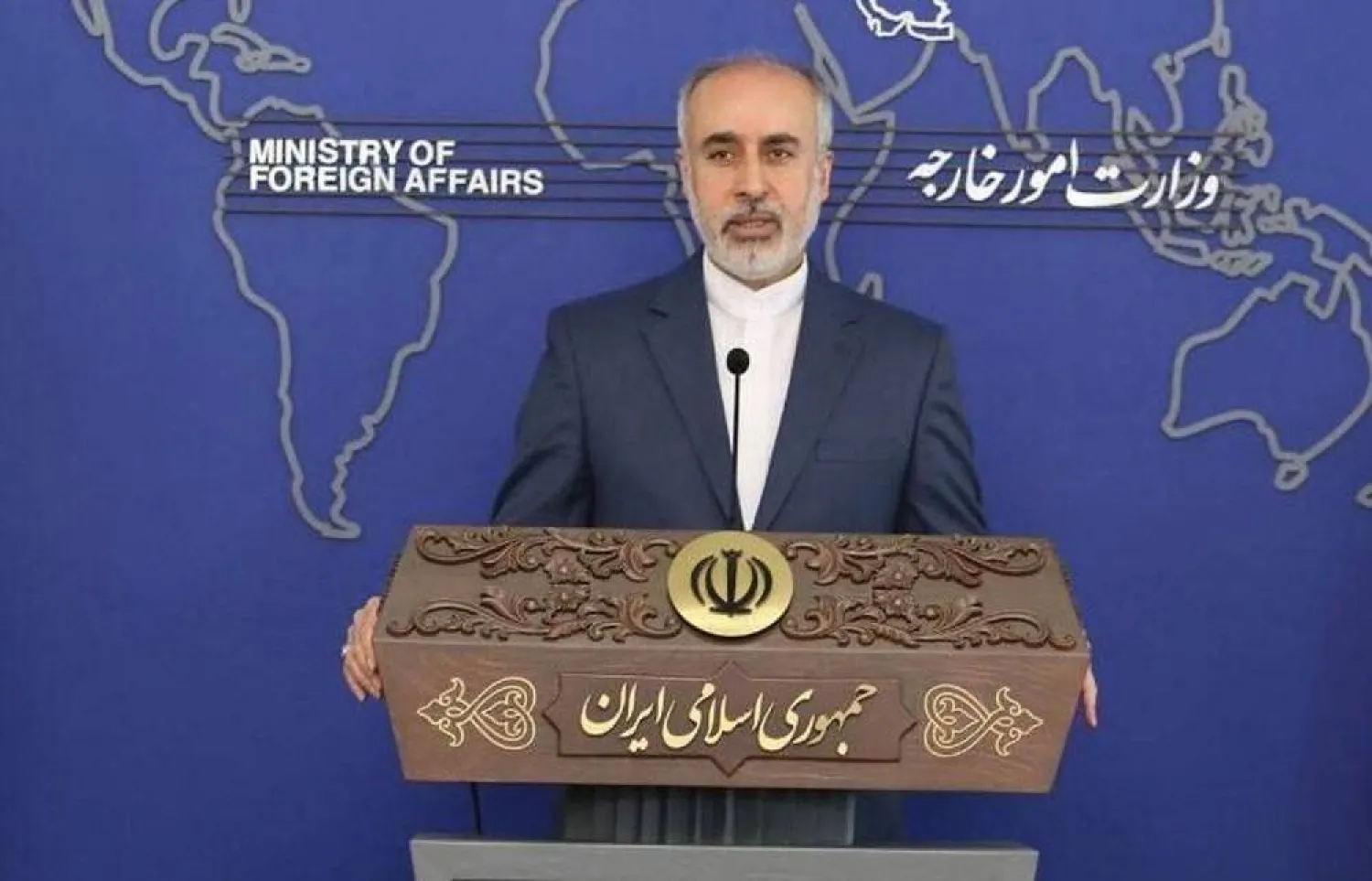 Iranian foreign ministry spokesman Nasser Kanaani speaks at a press conference. (IRNA) 