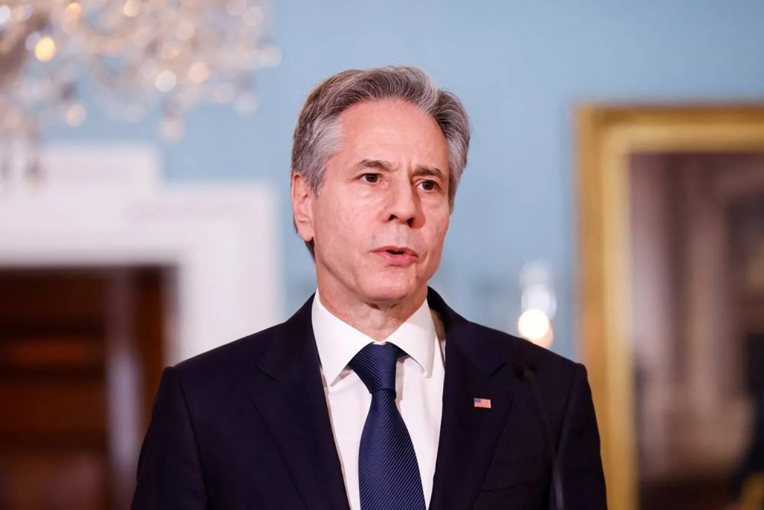 US Secretary of State Antony Blinken speaks before a participating in a Defense Cooperation Agreement signing ceremony with Danish Foreign Minister Lars Loekke Rasmussen (not pictured) at the State Department in Washington, US, December 21, 2023. (Reuters) 