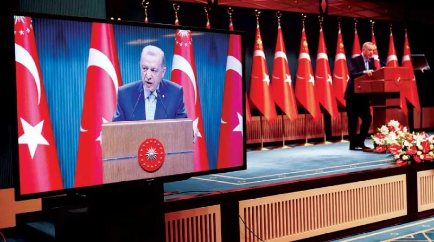 الرئيس التركي لدى إلقائه كلمة أمام حكومته بأنقرة في 26 ديسمبر 2022 (أ.ف.ب)