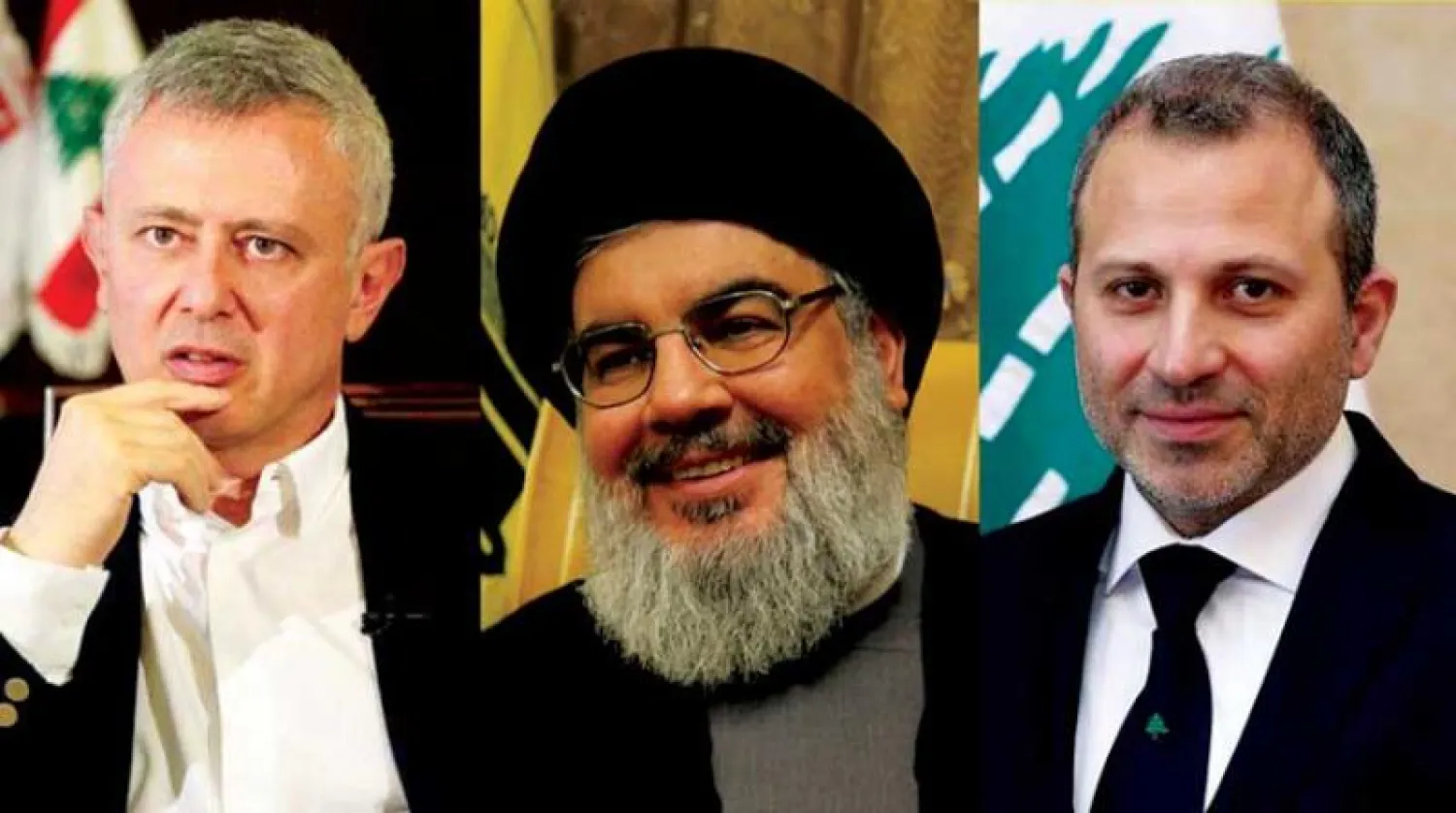 صورة مركبة وزعها إعلام «حزب الله» للقاء نصر الله وباسيل (يمين) وفرنجية سبتمبر الماضي