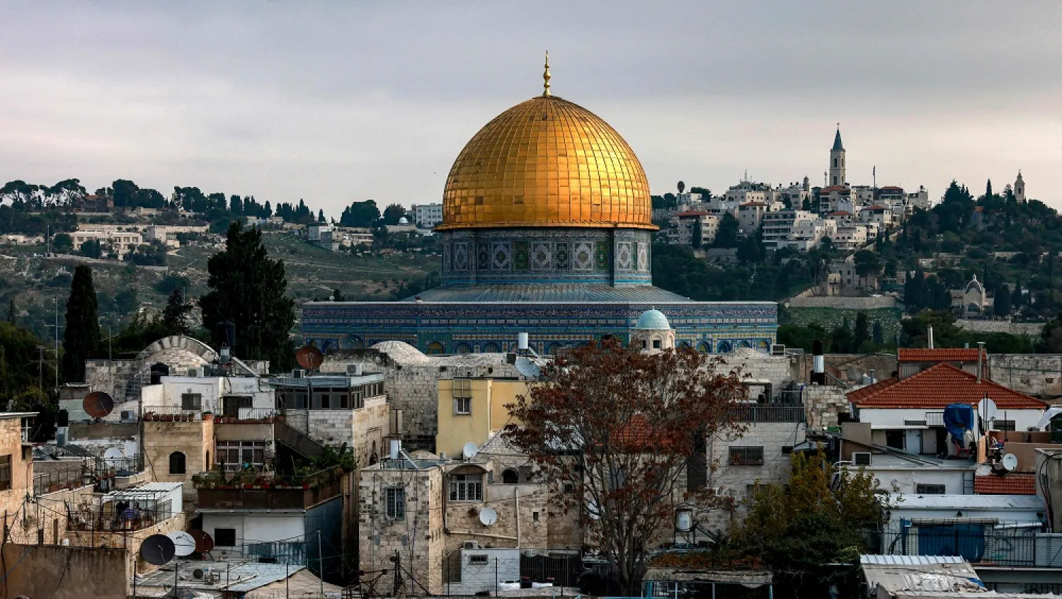 This picture taken on January 3, 2023 shows a view of the skyline in the old city of Jerusalem with the Dome of the Rock shrine in the Aqsa mosque compound in the center. (AFP)