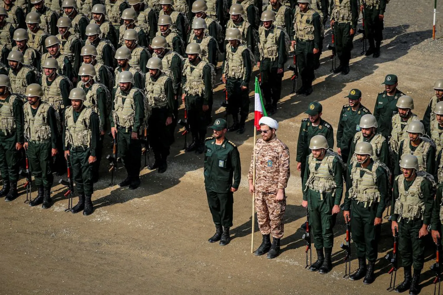 Members of the Iranian Revolutionary Guard Corps (IRGC) attend an IRGC ground forces military drill in the Aras area, East Azerbaijan province, Iran, October 17, 2022. IRGC/WANA (West Asia News Agency)/Reuters





