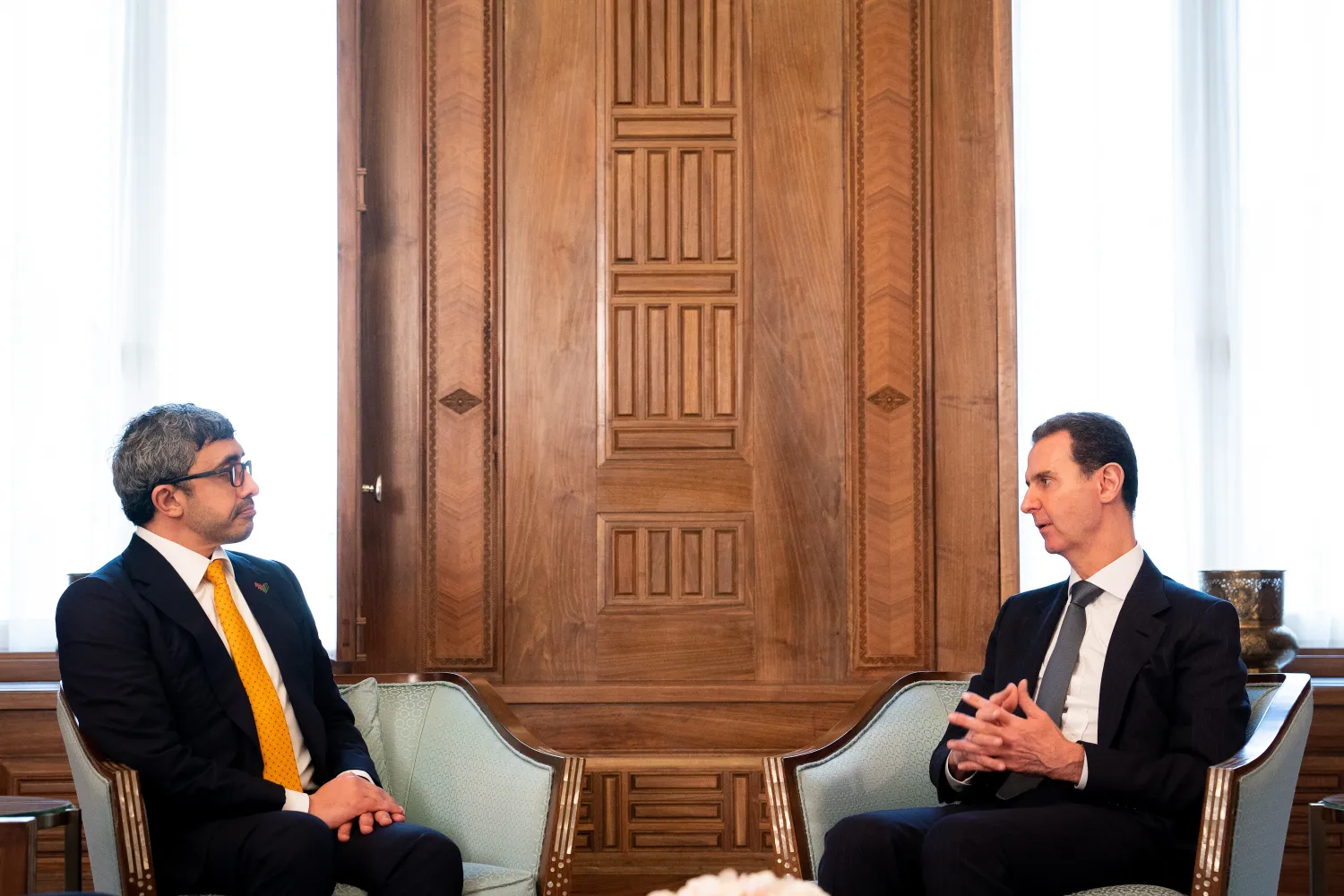 Syrian President Bashar al-Assad holding talks with Sheikh Abdullah bin Zayed Al Nahyan, UAE's Minister of Foreign Affairs and International Cooperation - WAM
