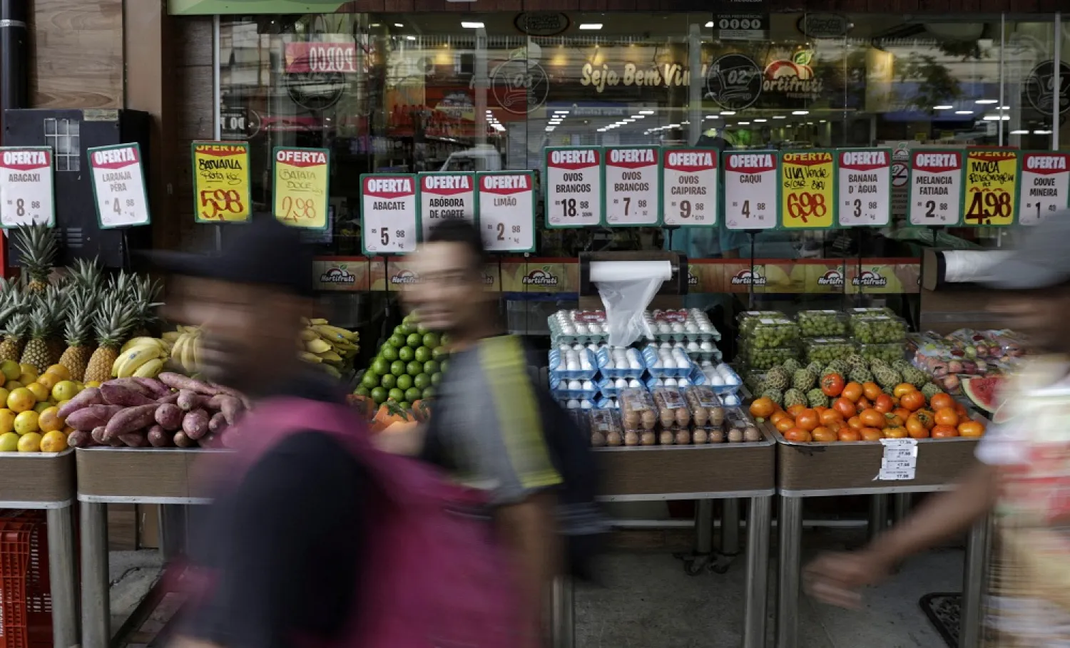 Food prices are displayed at a market in Rio de Janeiro, Brazil April 8, 2022. (Reuters)