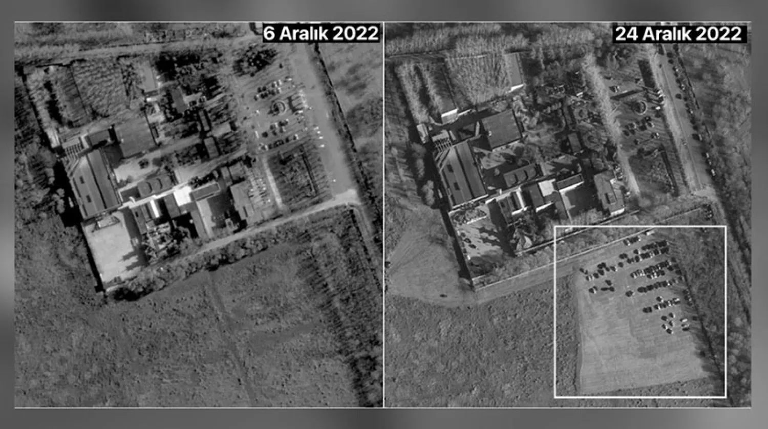WP'nin paylaştığı uydu görüntüsünde, Tongzhou'daki cenaze evinin ek otopark alanı yaptırdığı dikkat çekiyor (Maxar)