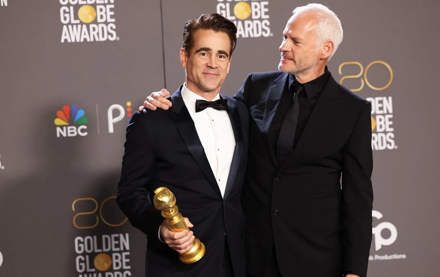 Director Martin McDonagh and Colin Farrell pose with their award for Best Motion Picture in a Musical or Comedy for "The Banshees of Inisherin" at the 80th Annual Golden Globe Awards in Beverly Hills, California, US, January 10, 2023. (Reuters)