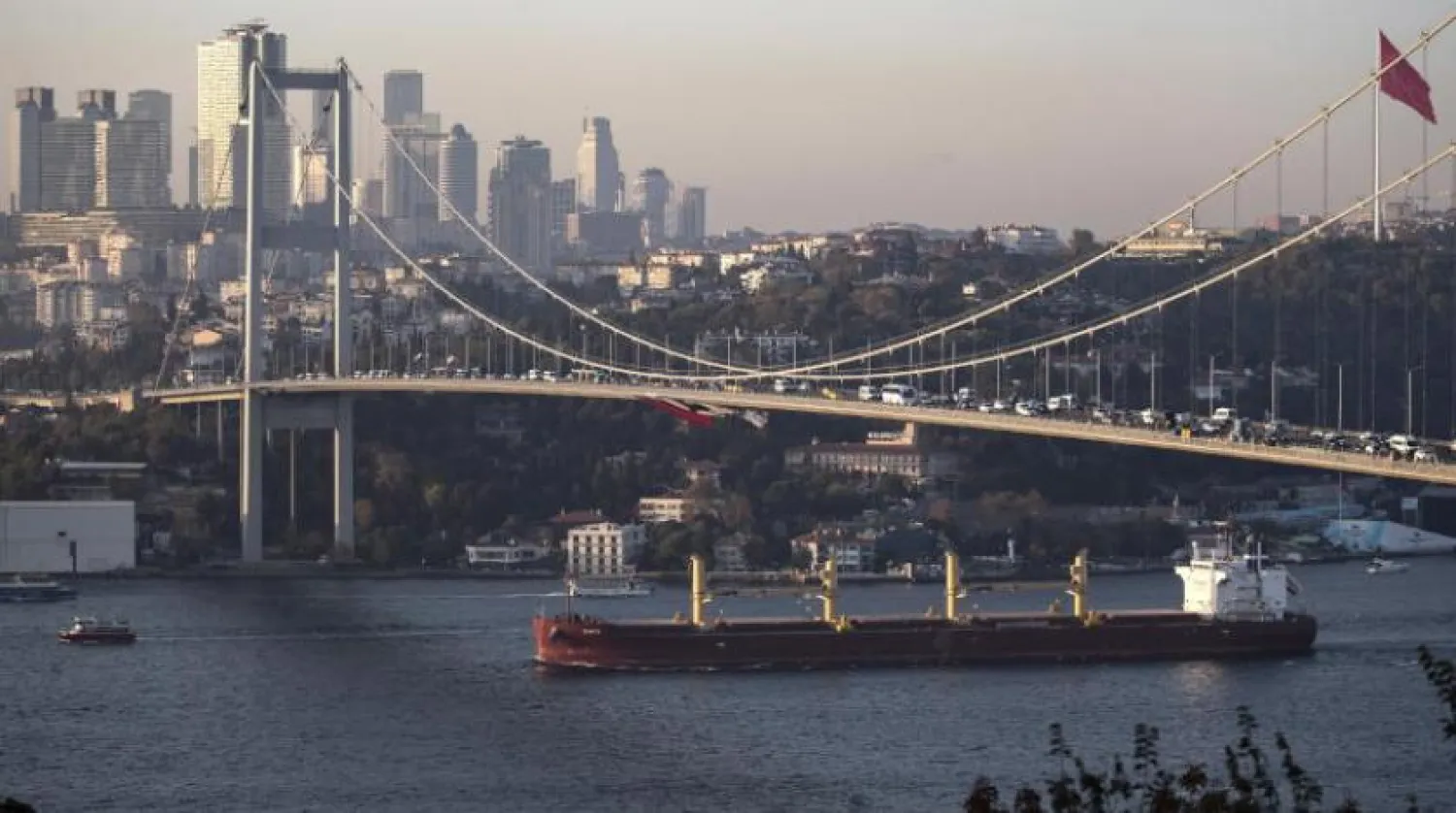 Ukrayna tahılı taşıyan bir kargo gemisi İstanbul Boğazı'ndan  geçiyor (EPA)
