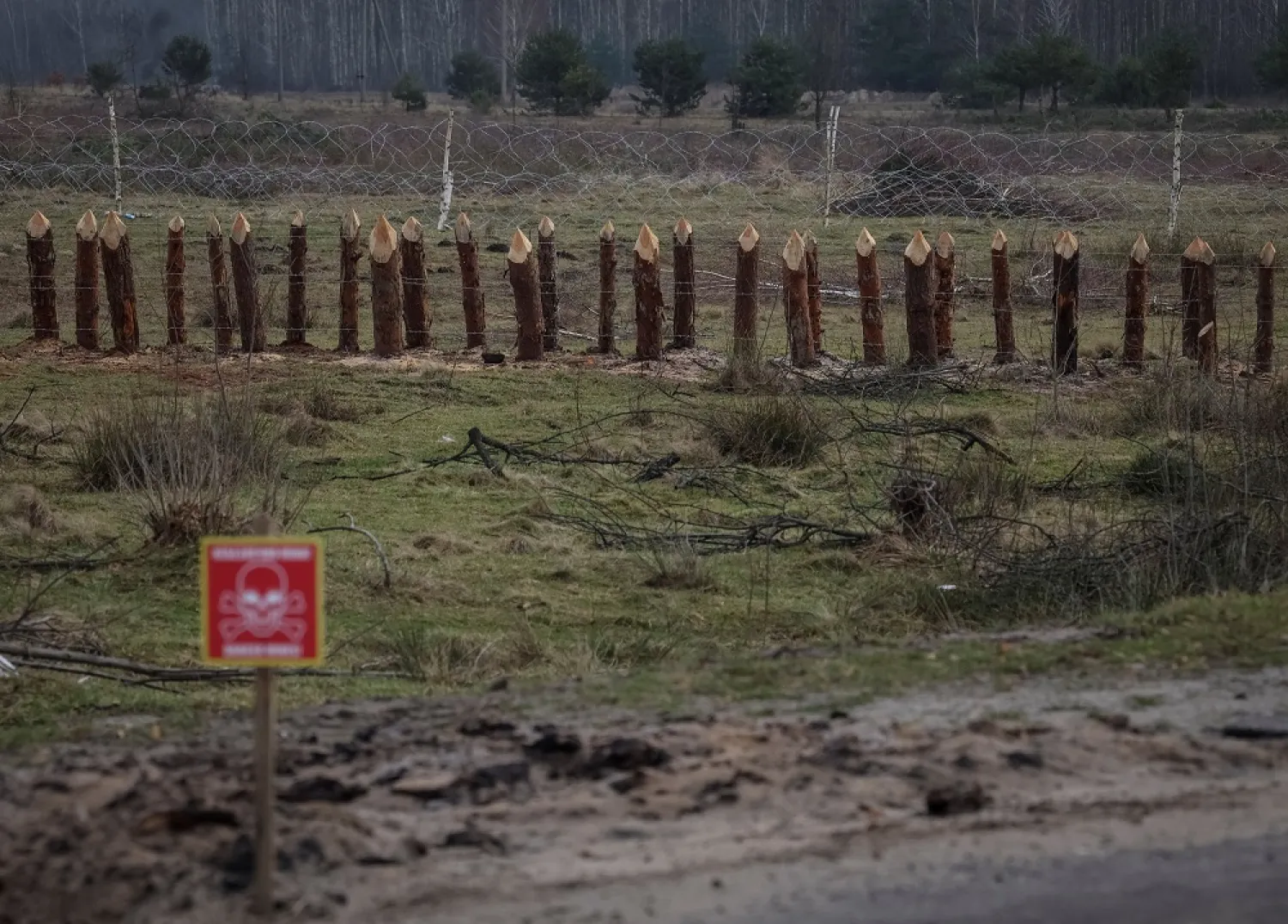 Anti-tank constructions are seen near the border with Belarus, amid Russia's attack on Ukraine in Volyn region, Ukraine January 13, 2023. (Reuters)