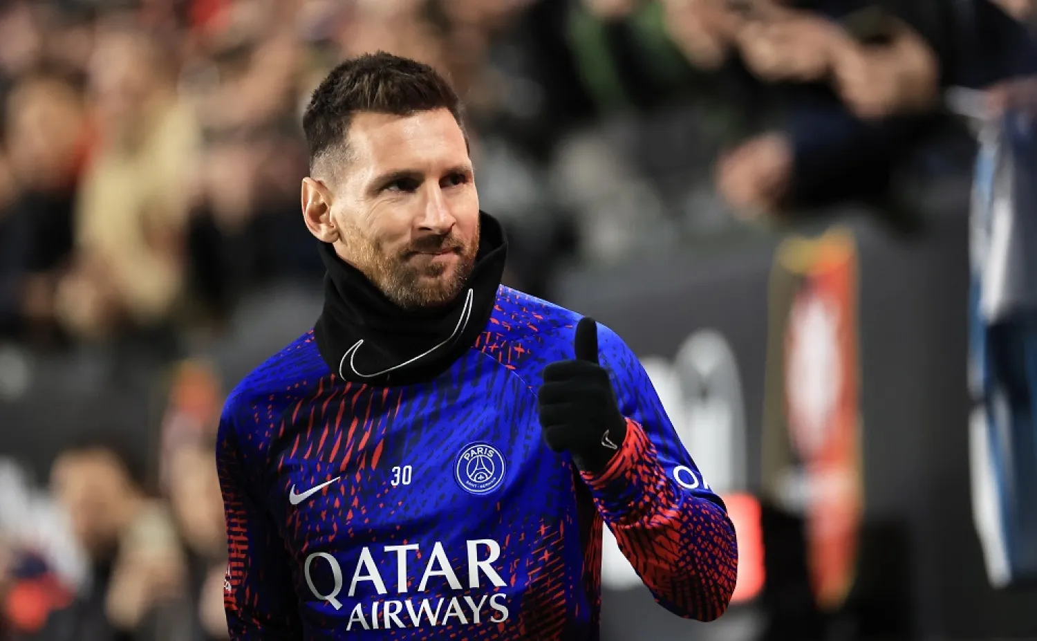 Paris Saint Germain's Lionel Messi gives thumbs up before the French Ligue 1 match between Stade Rennais FC and Paris Saint Germain, in Rennes, France, 15 January 2023. (EPA)