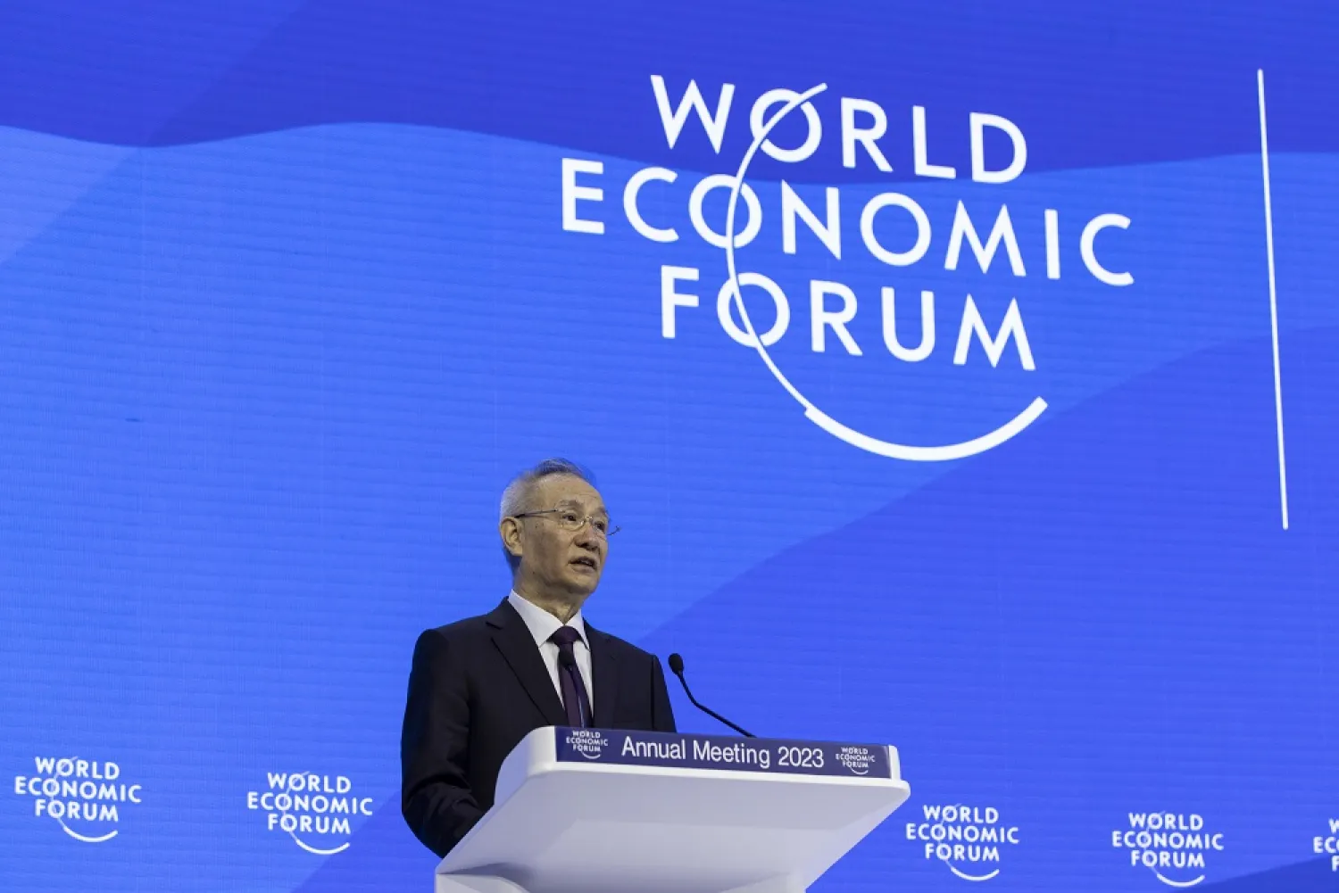 China's Vice Premier Liu He speaks during the 53rd annual meeting of the World Economic Forum, WEF, in Davos, Switzerland, 17 January 2023. (EPA)